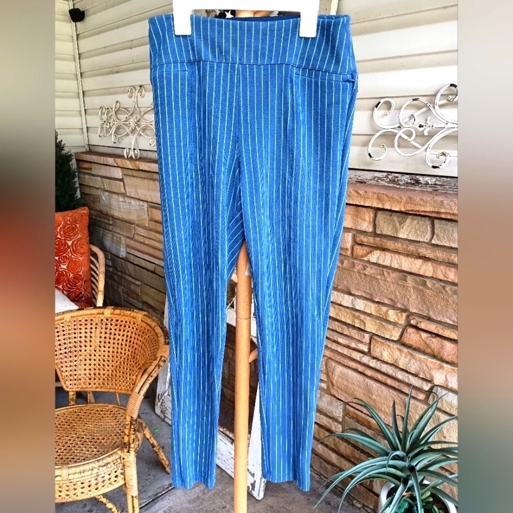 Betabrand Blue Striped Yoga Pants_Medium